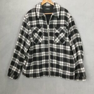 Zanerobe Work Jacket Mens Large Black White Plaid Wool Relaxed Fit Full Zip